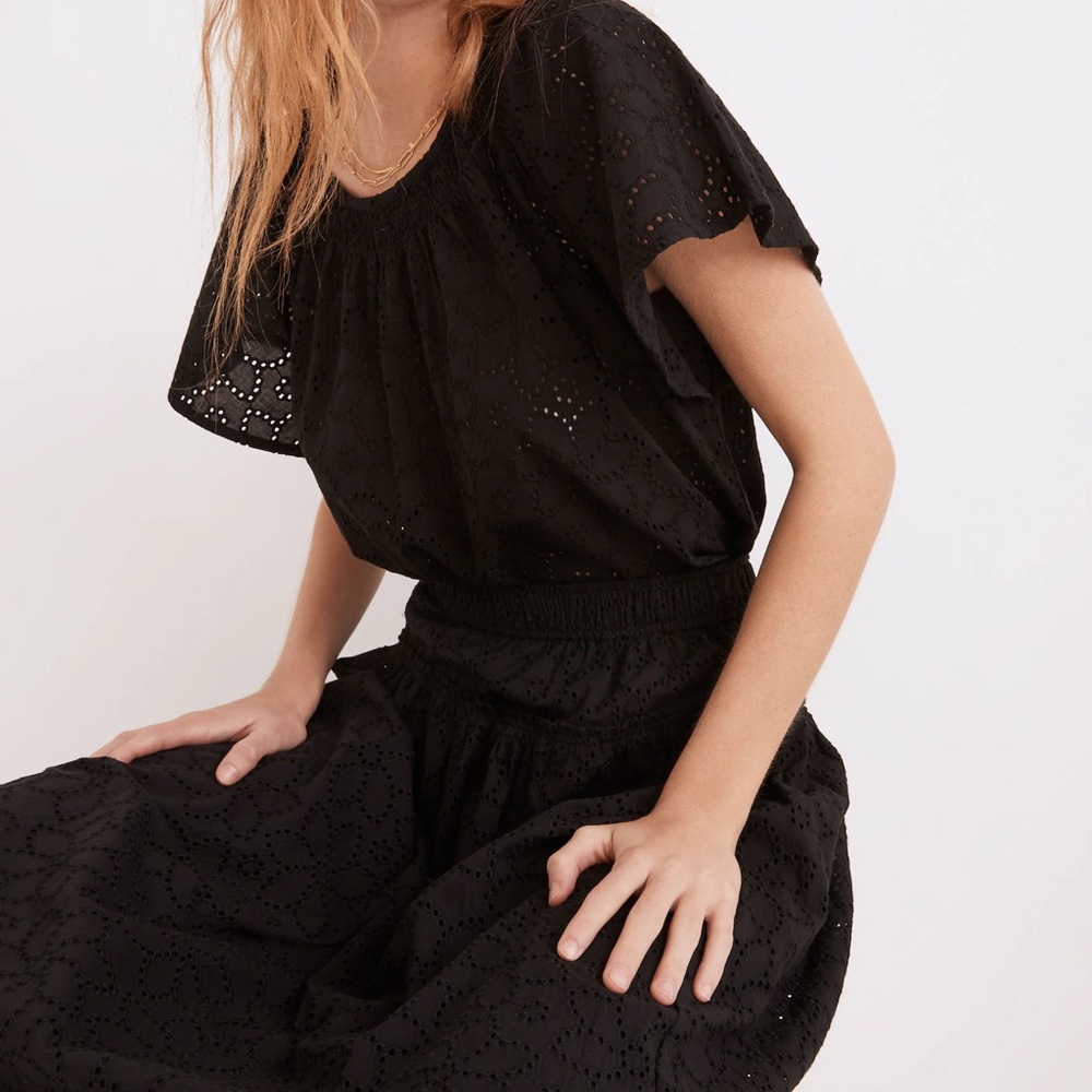 Madewell Black Flutter Sleeve Boxy Blouse